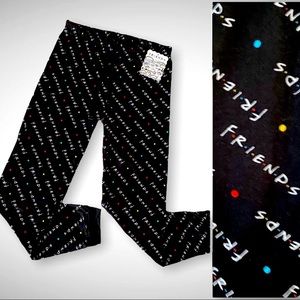 “FRIENDS” Lounge Pants Super Soft Drawstring Waist Bottom Cuff Black Size S